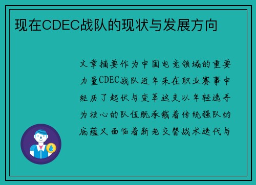 现在CDEC战队的现状与发展方向